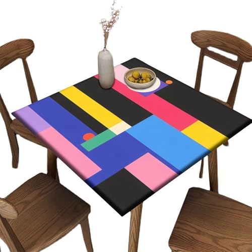 Table Cloth for Card Table, Modern Geometric Pattern Printed on Oilproof Fitted Table Cover Square, Great for Picnics BBQs Daily Meals, Fit for 60" x 60" Square Tables by JRBSZMI2