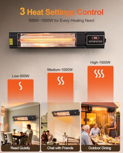 KBZZ Carbon Ffiber Patio Heater, 1500W, IP65 Approved, Odorless, Wall-Mounted Heater with Remote, 15 Second Fast Heater Indoor/Outdoor for Patio, Restaurant, Backyard, Garage, Decks - Image 3