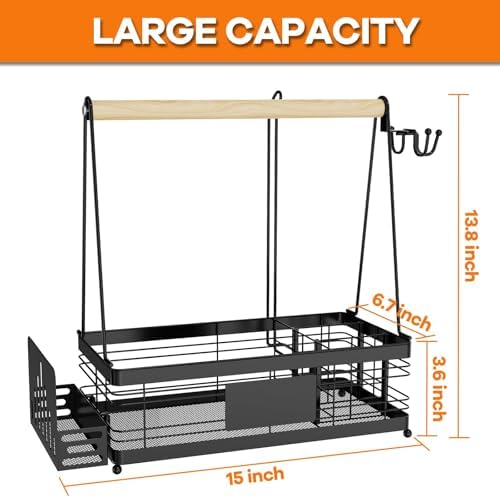 Grill Caddy with Plate Holder and Paper Towel Holder, Picnic BBQ Condiment Utensil Organizer Caddy for Outdoor Cooking, Camping Essential, Camper Must Haves, Grilling Gifts for Men - Image 4