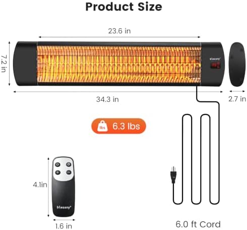 blessny 1500W Wall Mounted Electric Heater for Outdoor Patio & Garage - Image 3