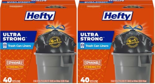 Hefty Ultra Strong 33 Gallon Trash Bags, Black, Unscented, 40 Count (Pack of 2) by Hefty