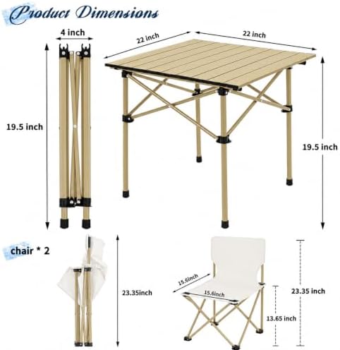 Camping Table with 2 Chairs, Portable Folding Picnic Table Set-Beige - Image 3