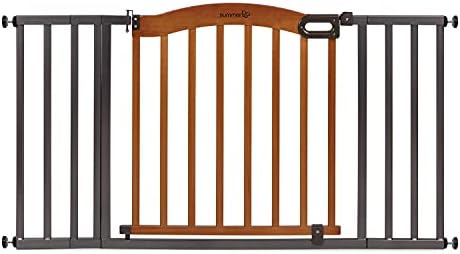 Summer Infant Anywhere Decorative Walk-Thru Pet and Baby Gate, 28” - 42.5” Wide, 30" Tall, Pressure Mounted, Insall In-between Rooms and Doorways, Walnut Wood with Metal Charcoal Accents by SummerbyIngenuity%E2%84%A2