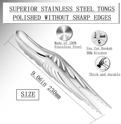 9 Inch Heat Resistant Coal Tongs - Professional Hookah Charcoal Tong with Anti-Slip Handle for Shisha, BBQ and Fireplace Use (Silver Coal Tongs 9") - Image 4