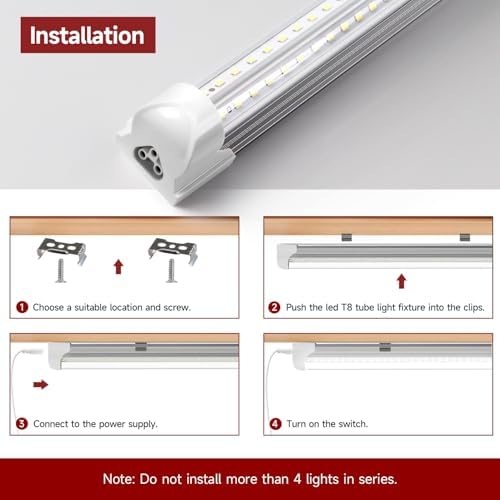 LED Shop Light for Garage, T8, 3FT, 30W, 4680LM, 6000K, 8 Pack - Image 5