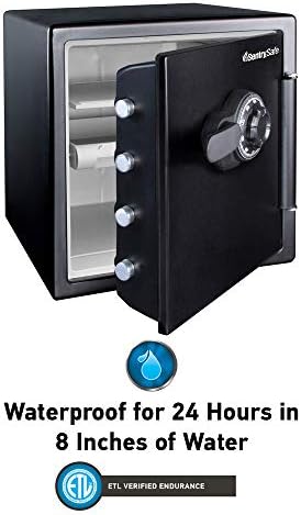 SentrySafe Fireproof and Waterproof Black Steel Home Safe with Dial Combination Lock for Cash, or Documents, 1.23 Cubic Feet, 17.8 x 16.3 x 19.3 x Inches, SFW123CU - Image 2