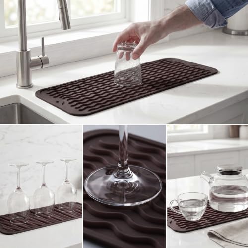 MicoYang Silicone Dish Drying Mat for Multiple Usage,Easy clean,Eco-friendly,Heat-resistant Silicone Mat for Kitchen Counter,Sink,Bar,Bottle,or Cup Coffee M 17 inches x 6 inches - Image 4