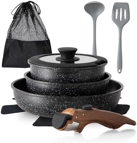DishDelight Removable Handle Pots and Pans, 10 Piece Cookware Set Non Stick by DishDelight