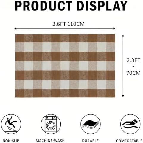 SEEKSEE Fall Decor Buffalo Plaid Outdoor Rug 27.5x43 Coffee and White Front Door Mat, Layering Rug for Porch, Fall Doormat, Front Porch Rug for Outdoor Entrance Entryway Patio Porch Decor - Image 2