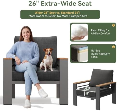 Aoxun Patio Furniture Set, Aluminum Outdoor Furniture with Oversized Seats - Image 3