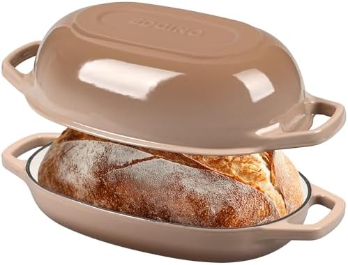 EDGING CASTING Enameled Cast Iron Oval Dutch Oven Pot with Lid, Dutch Oven for Sourdough Bread Baking, Bread Oven, Bread Dutch Oven, Oval Bread Pan, 5qt, Mocha by EDGINGCOOKWARE
