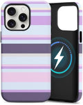 for iPhone 15 Pro Case, Magnetic Matte Frosted Dual-Layer Striped Phone Case for Women, Retro Aesthetic Cover Compatible with MagSafe Accessories - Lavender Mist by YKCZL
