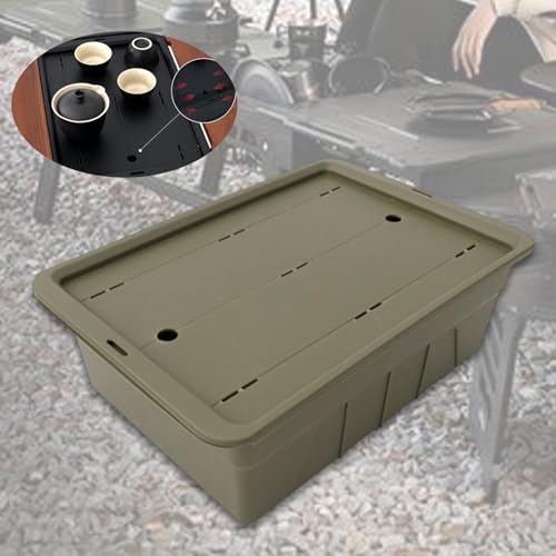 Tea Storage Box with Drainage Tray - IGT Camping Table Basket, Garage Backyard Barbecue Cooking Equipment Organizer- Green - Image 3