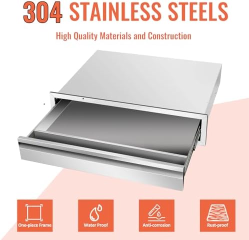 Outdoor Kitchen Drawers Stainless Steel Single BBQ Drawers Built-in Drawer 24" W x 6.5" H x 23" D for Outdoor Kitchen Island Patio Grill Station - Image 3
