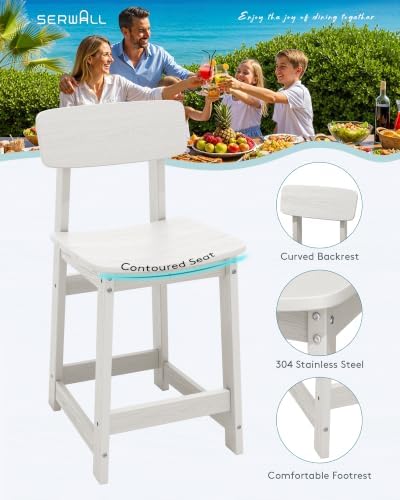 SERWALL Outdoor HDPE Counter-Height Barstools Set of 2, White - Image 4