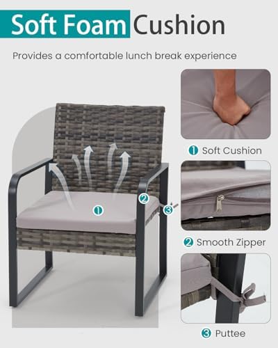 Bezseller 3-Piece Patio Furniture Set, Wicker Bistro Set, Grey - Image 3