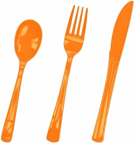 HEIPINIUYE 75 Pack Orange Plastic Cutlery Heavy Duty Fall Plastic Knives Forks and Spoons Disposable Silverware Set for 25 Guest Birthday Baby Shower Thanksgiving Party Cutlery Set by HEIPINIUYE