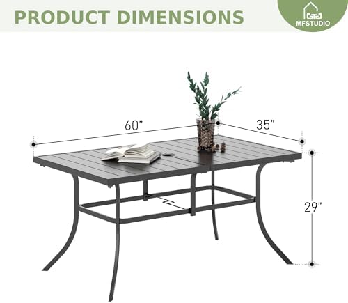 MFSTUDIO Patio Table for 6, 59" Black Metal Dining Table w/Umbrella Hole - Image 3