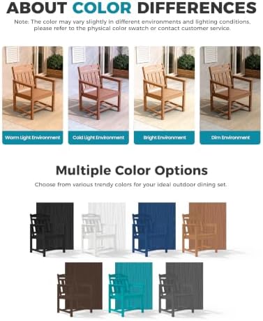 Ciokea HDPE Outdoor Dining Set of 4, Patio Table and Chairs Sets, Teak - Image 6