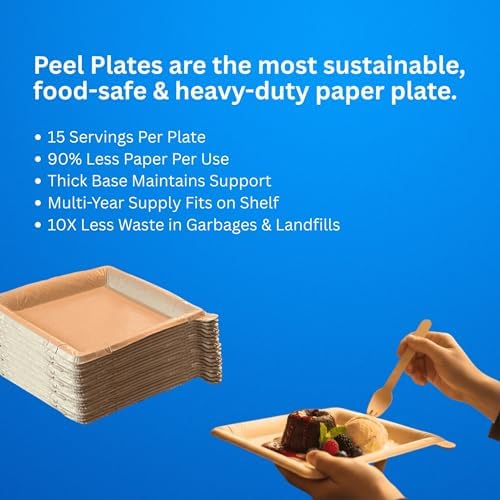 Peel Plate [5-Pack] 75 Servings Total - Large 9.5in X 9.5in Multi-Use Reusable Paper Plates 90% Less Waste For Home or On-The-Go Mealtime & Snacktime - Image 4