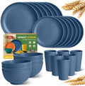 Teivio 24 Piece Plates and Bowls Sets for 6, Autumn Blue Dinnerware Sets by Teivio