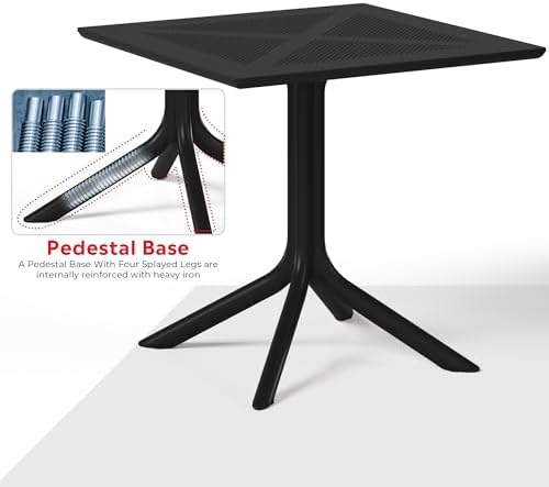 Costaelm Patio Dining Table for 4, Square PP Patio Table, 4-Person Weather Resistant Porch Tables for Outside Poolside Deck Lawn Garden Backyard, Black - Image 6