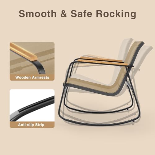 Ahomly 3-Piece Outdoor Rocking Bistro Set, Patio Set Textilene, Brown - Image 2