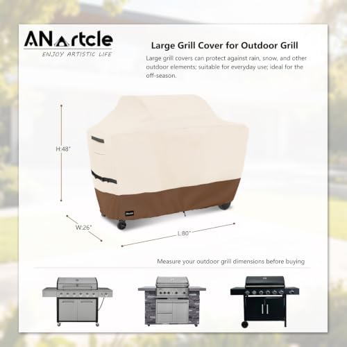 ANartcle Water-Resistant 80 Inch BBQ Grill Cover,600D Heavy Duty Waterproof All Weather Large Grill Cover for Outdoor Grill,Suitable for Weber, Brinkmann and More,80" L x 26" W x 48" H Beige - Image 3