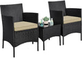 Yaheetech 3 Pieces Patio Conversation Set, Outdoor Rattan Bistro Furniture, 2 Chairs with Cushions & 1 Side Table for Bistro/Porch/Garden/Deck/Courtyard, Black/Khaki by Yaheetech