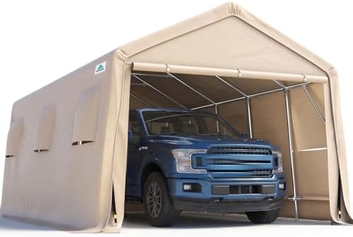 ADVANCE OUTDOOR 13x20 ft Carport 2 Roll up Doors & Vents Outdoor Portable Storage Shelter Garage Tent for Vehicle Boat Truck Anti-UV Snow Resistant Waterproof, Beige by ADVANCEOUTDOOR