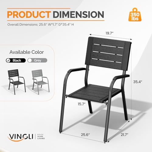 VINGLI Outdoor Patio Dining Chairs, Stackable HDPE All-Weather Arm Chairs, Weatherproof Outdoor Seating for Garden, Backyard, Poolside, Balcony,Black (2 Pack) - Image 3