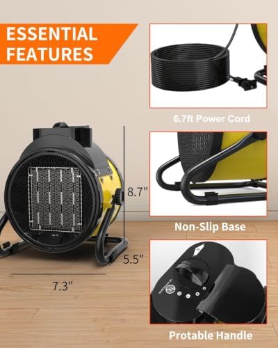 Buyplus Electric Space Heater - Outdoor Heater with Super Long Cord, Overheat Protection, Heaters Heat Up in 2 Seconds, 3 Modes, Small Fan Heater Tent Ceramic Space Heater for Patio, Yellow - Image 5