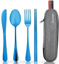Travel Utensils with Case, Quatish Portable Silverware Set for Work, Stainless Steel Reusable Travel Cutlery, Fork and Spoon Set for Camping, Picnic, Gadgets, Lunch Box for Men, Christmas Gift, Blue by Quatish