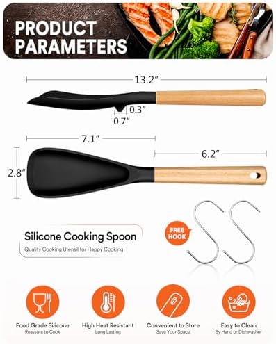 Badiano Silicone Cooking Spoon for Nonstick Cookwares, Multi-function,13.4" - Image 2