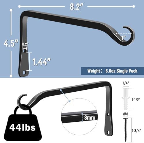 FEED GARDEN 2 Pack 8 Inch Hanging Plant Bracket Wall Hooks Decorative Plant Hangers for Outdoor Hanging Bird Feeders, Wind Chimes, Plant Baskets, Black - Image 2