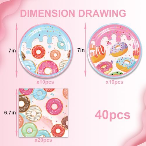40pcs Donut Time Theme Party Napkins and Plates Donut Time Party Supplies Birthday Decorations for Girl Birthday Baby Shower Decorations - Image 2
