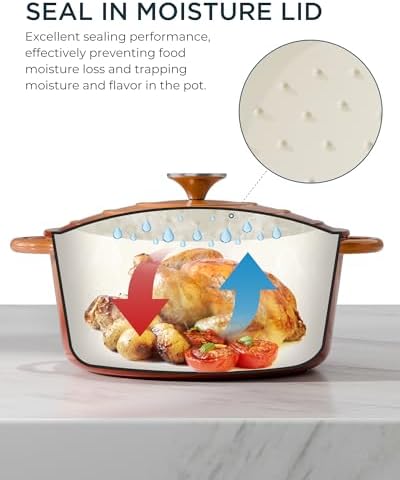 Enameled Cast Iron Dutch Oven, 4.5QT Pot with Lid, Vibrant Orange - Image 3