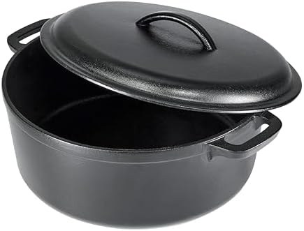 Amazon Basics Pre-Seasoned Cast Iron Dutch Oven Pot with Lid and Dual Handles, Oven Safe, Heavy-Duty, 7-Quart, Round, Black - Image 2