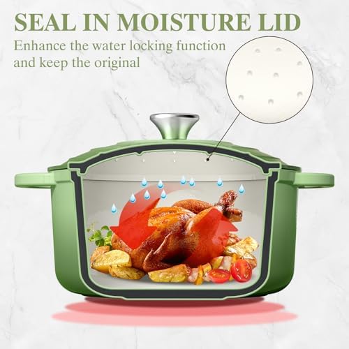 Umite Chef Enameled Cast Iron Dutch Oven-7QT Pot with Lid Cookbook & Cotton, Heavy-Duty Cookware for for Bread Baking, Braising, Stews, Marinate, Cook(Sage Green) - Image 7