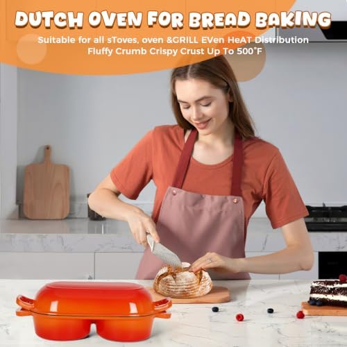 Double Dutch Oven for Sourdough Bread Baking, 2.6QT (Orange) - Image 4