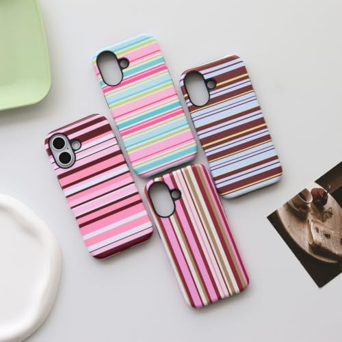 for iPhone 17 Case, Magnetic Matte Frosted Dual-Layer Striped Phone Case for Women, Retro Aesthetic Cover Compatible with Mag Safe Accessories - Mocha Sky - Image 5