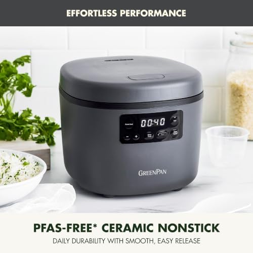 GreenPan Advanced Rice Cooker, 4-Cups Uncooked/8-Cups Cooked, Graphite - Image 2