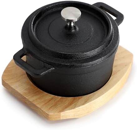 MegaChef Cast Iron 8 Ounce Mini Dutch Oven with Wood Tray, Cookware, Bakeware, Serveware (1 Piece) - Image 2