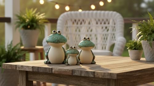 Frog Garden Decor Set of 3,Funny Cute Ceramic Frog Garden Statues Yard Decoration Outdoor Holiday Decorations,Ideal Ornament for Outside Pond Pool Patio Front Porch Backyard (Green) - Image 4