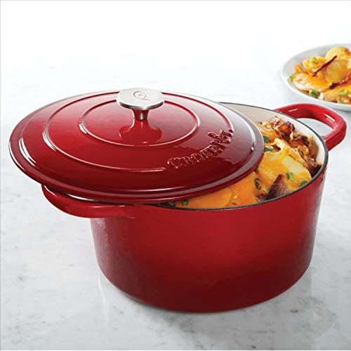 Crock-Pot Artisan 7-Quart Round Enameled Cast Iron Dutch Oven – Scarlet Red, Heavy-Duty Cookware for Slow Cooking, Baking, Roasting with Lid - Image 6