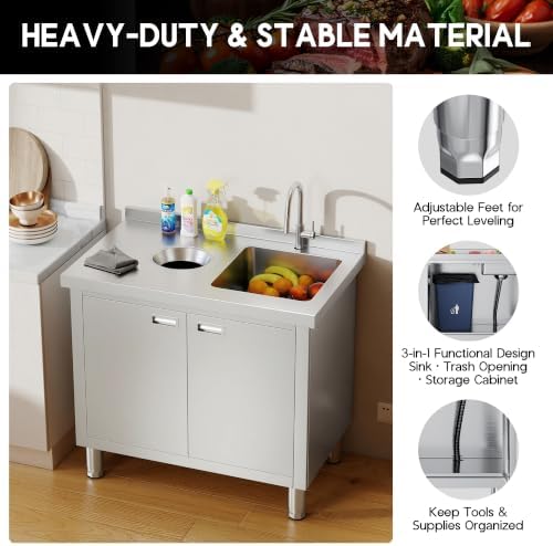SPECRAFT 24x36 Inch Stainless Steel Utility Sink Cabinet - Image 6