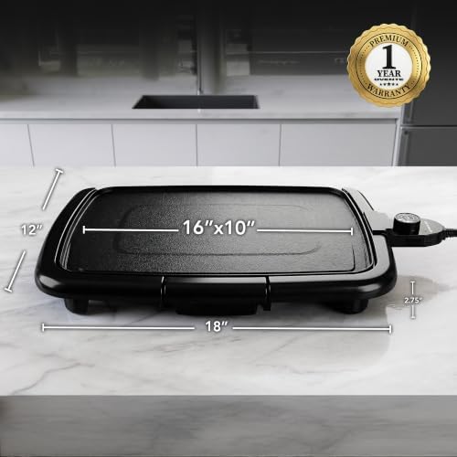 OVENTE Electric Griddle with 16 x 10 Inch Non-Stick Plate, Black GD1610B - Image 5