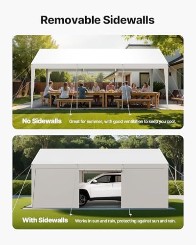 VEVOR Carport, 12 x 20 FT Outdoor Car Canopy, Potable Carport with Removable Sidewalls & Door, Heavy Duty Car Shelter, UV-Resistant & Water-Resistant, All-Season Protection for Automobile Boat White - Image 5