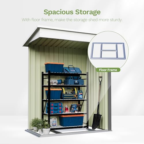 Patiowell 5x3 FT Outdoor Storage Shed with Floor Frame, Small Metal Sheds - Image 3