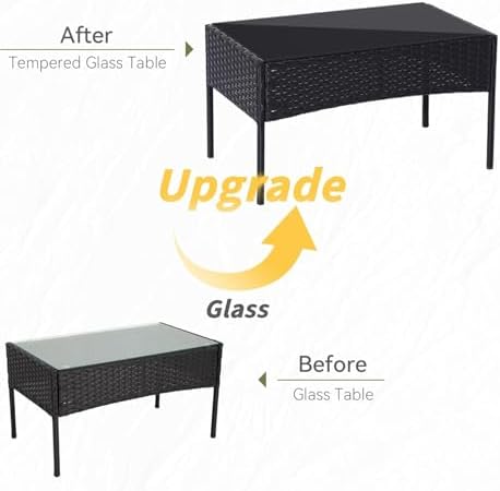 Patio Furniture Set 4 Pieces, Outdoor Rattan Furniture with Tempered Glass Coffee Table, Modern Rattan Patio Chairs Conversation Sets with Sofa for Garden, Terrace, Porch, Lawns - Image 4